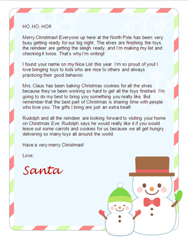 Printable Christmas Letter From Santa