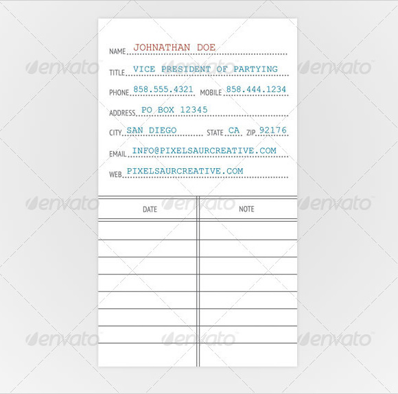 Printable Library Card Template