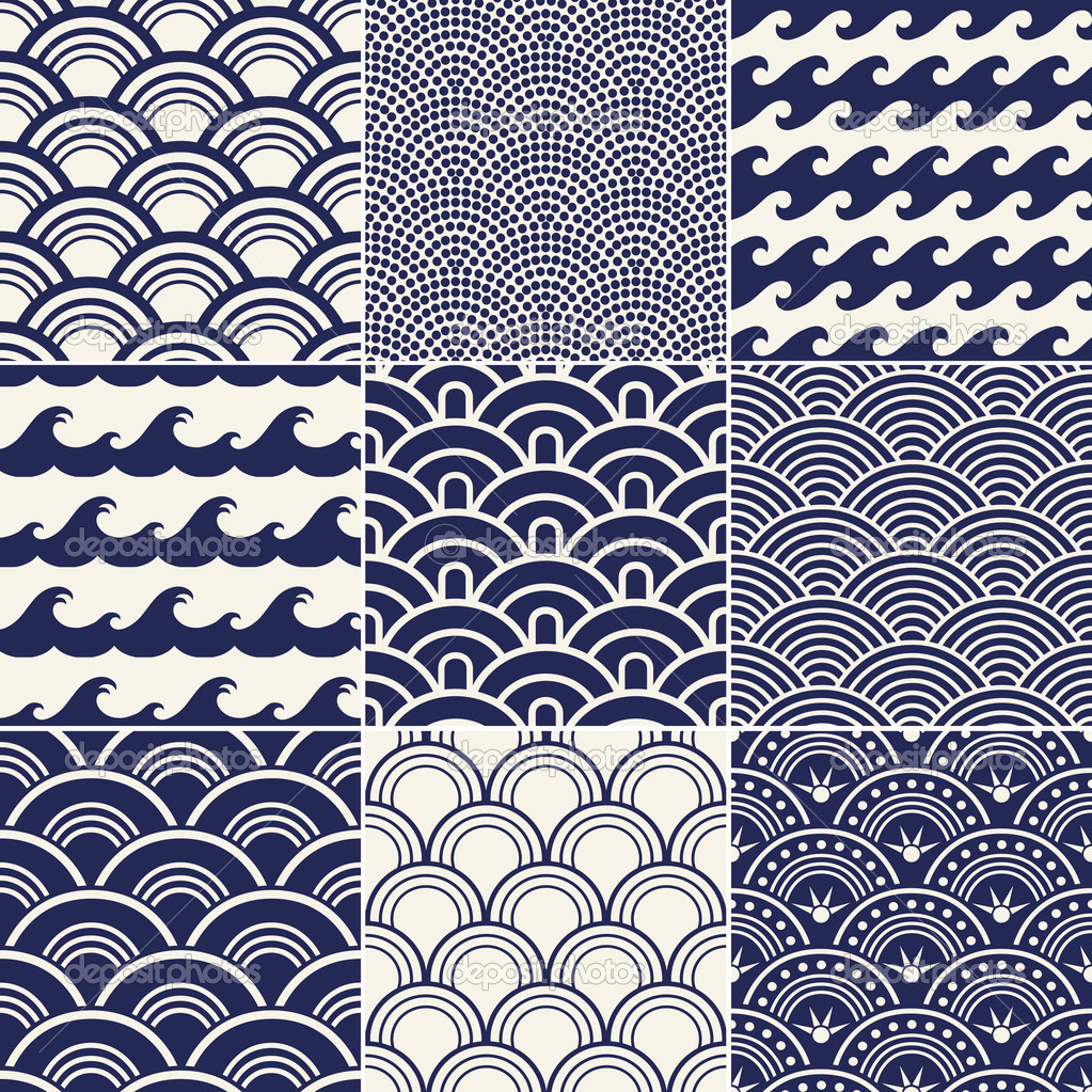 8 Japanese Wave Pattern Vector Images