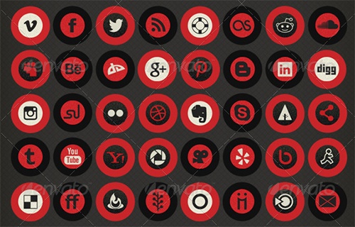 Social Media Icons Black White Red