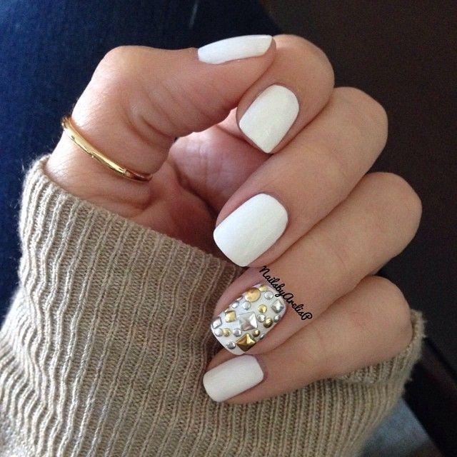 White Nails with Studs