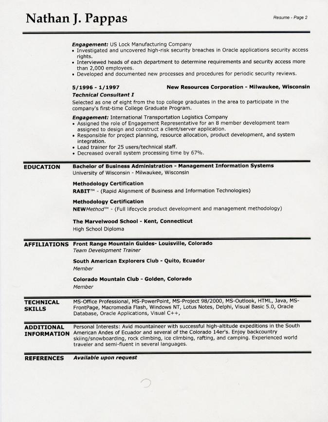 2 Page Resume Header Example