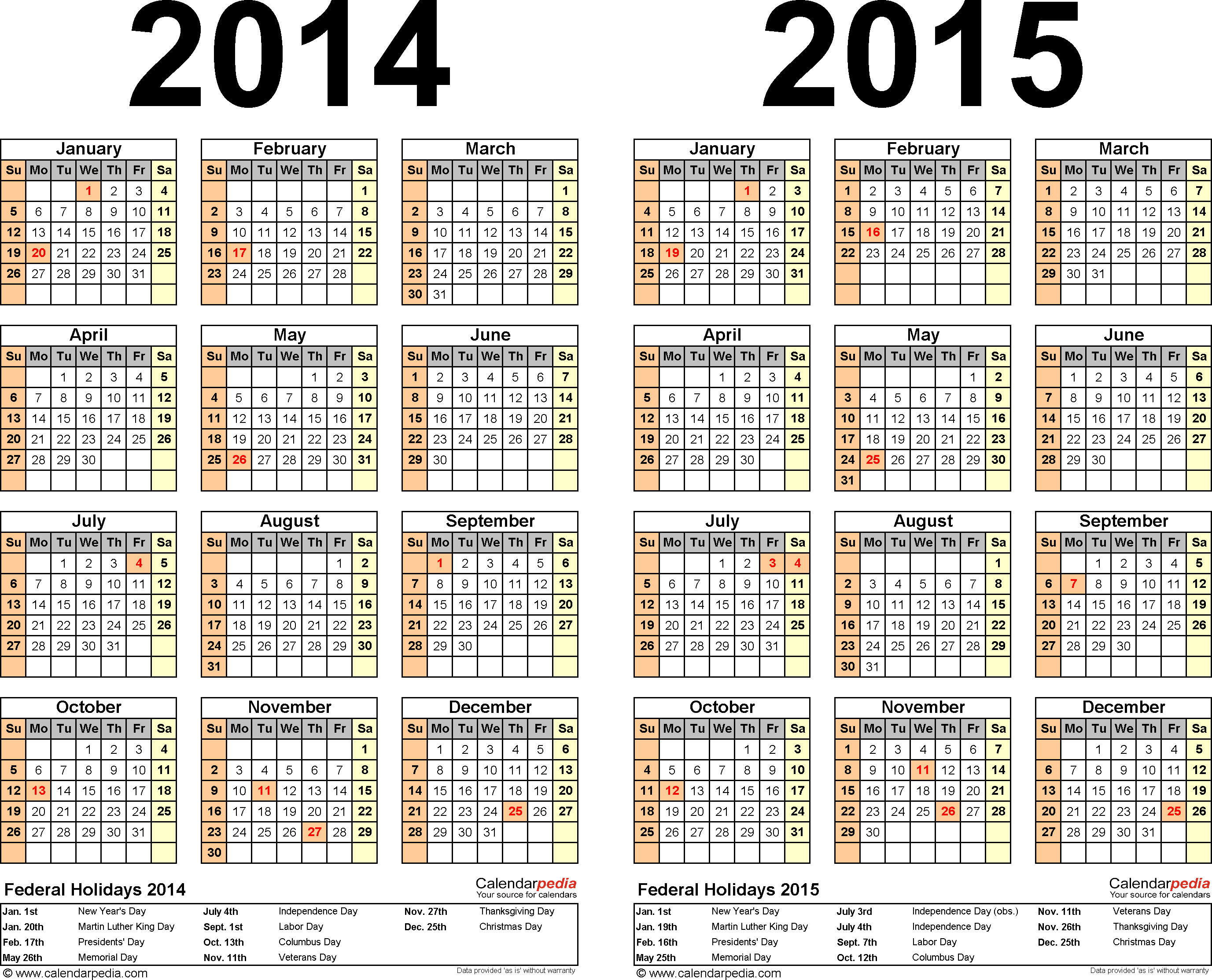 2014 2015 2016 Calendar