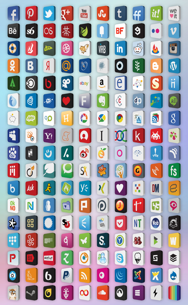 3D Social Media Icons Round