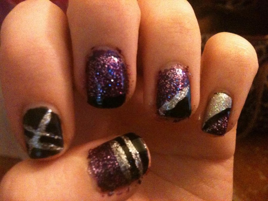 Black Purple and Silver Nails