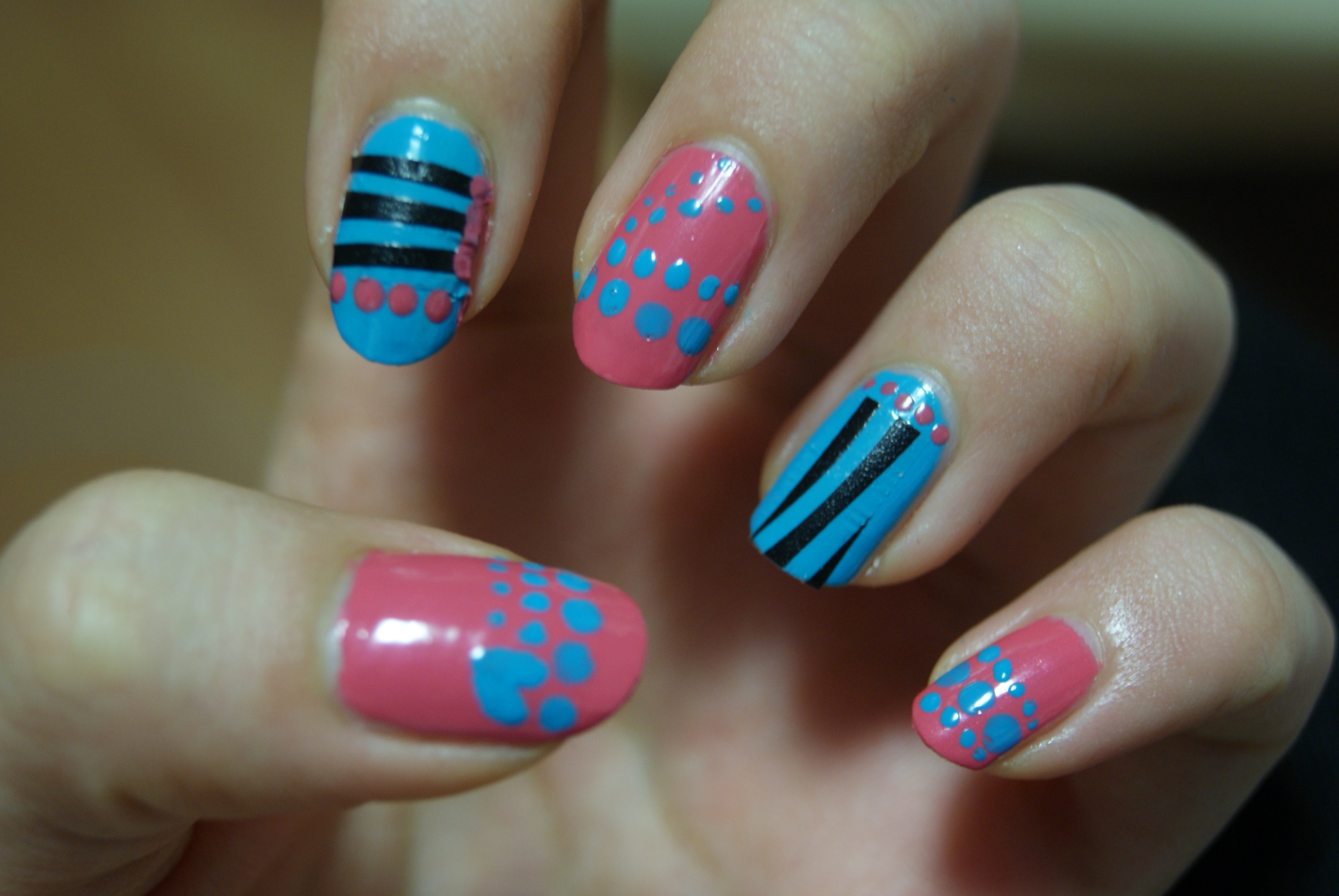 Blue and Pink Nail Art