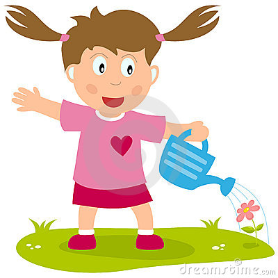 Cartoon Girl with Watering Can