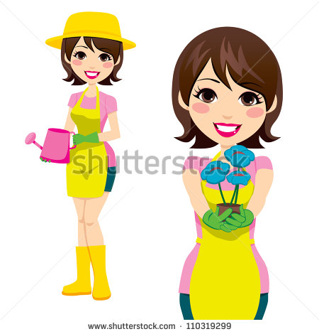 Cartoon Woman Holding Flowers