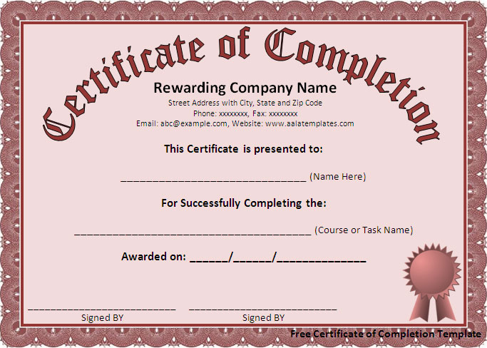 Completion Certificates Templates Free Download Completion Certificates Templates Free Download