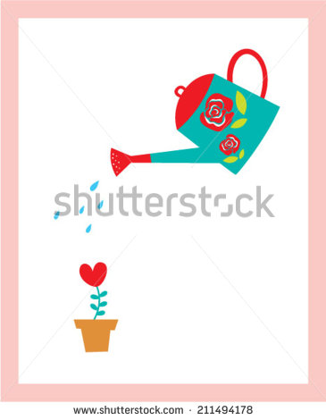 Flowers with Watering Can Vector Flowers with Watering Can Vector