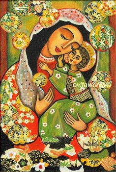 Folk Art Madonna and Child Painting