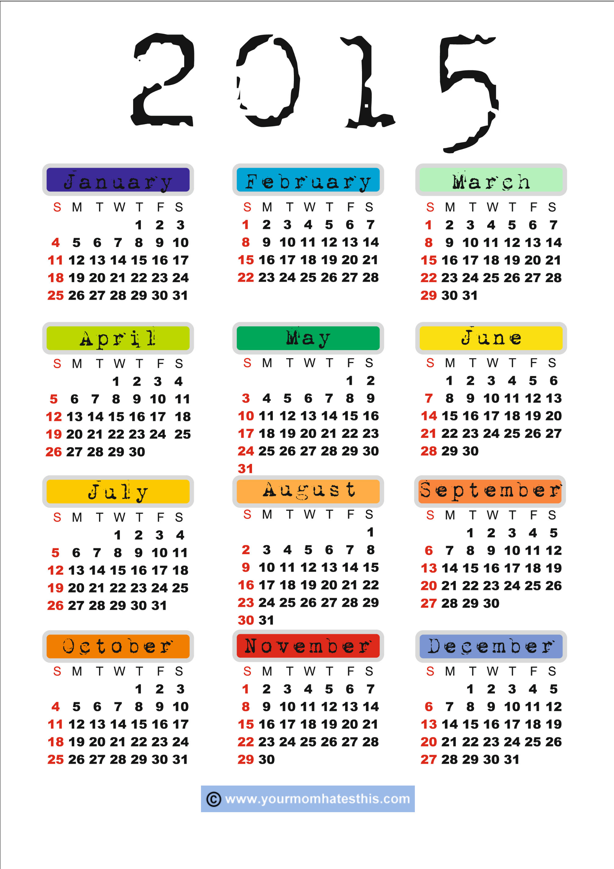 Free 2015 Calendar with Holidays