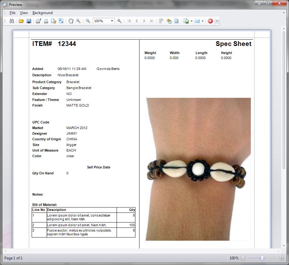 Jewelry Spec Sheet Template