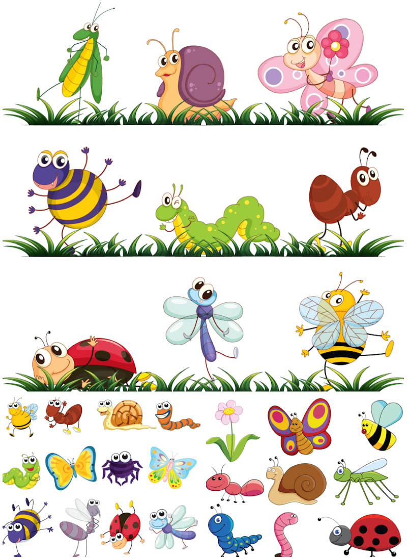 Kids and Insects Cartoon Clip Art Free