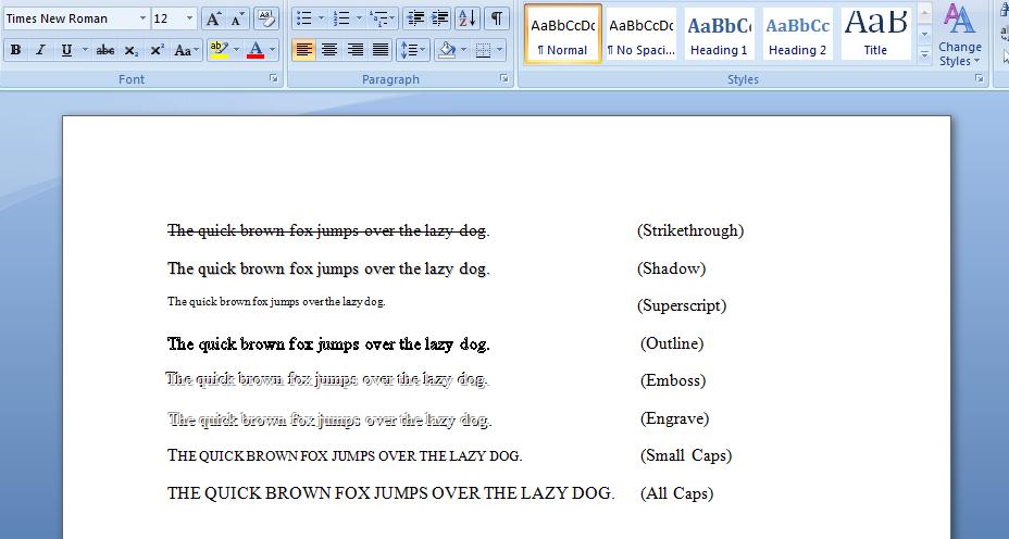 Microsoft Word Fonts Examples