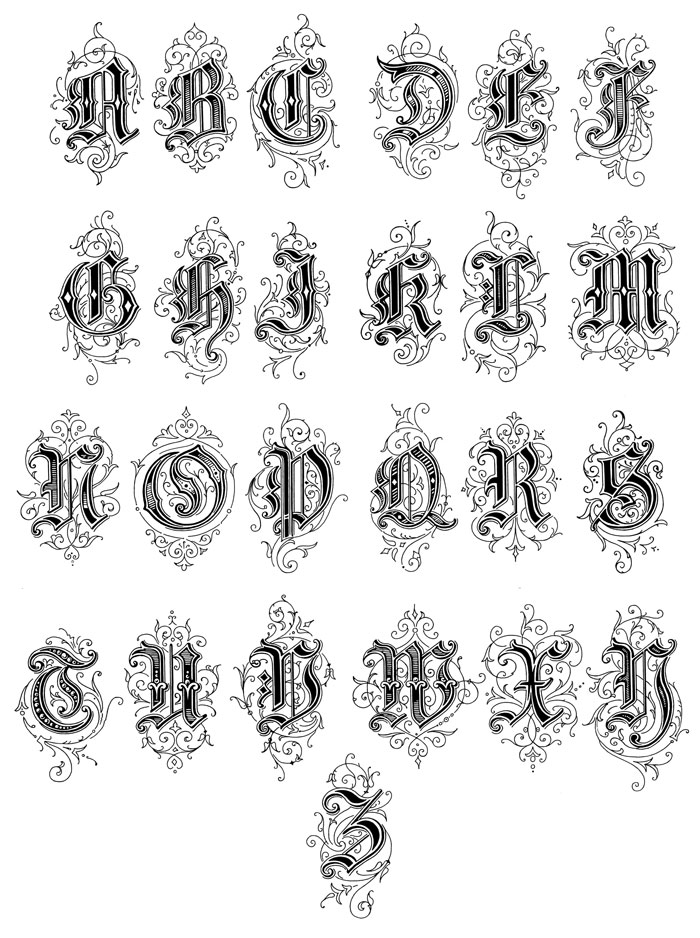 Old English Style Letters Alphabet