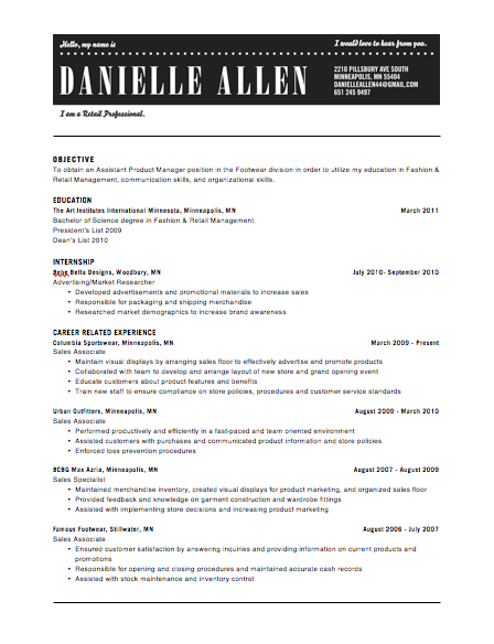 professional resume header_201447