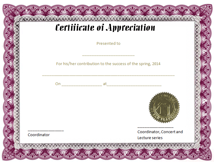 Purple Certificate of Appreciation Template