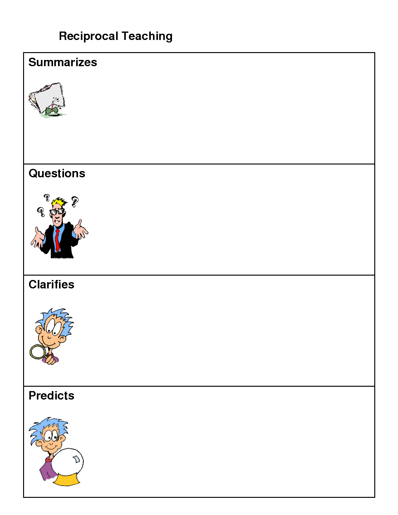 Reciprocal Teaching Worksheet Reciprocal Teaching Worksheet