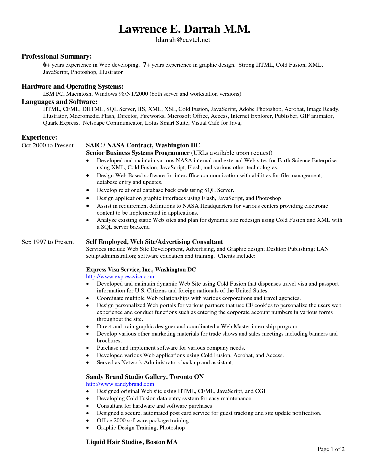 Resume Header Examples