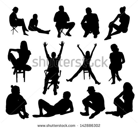 Silhouette People Sitting Down