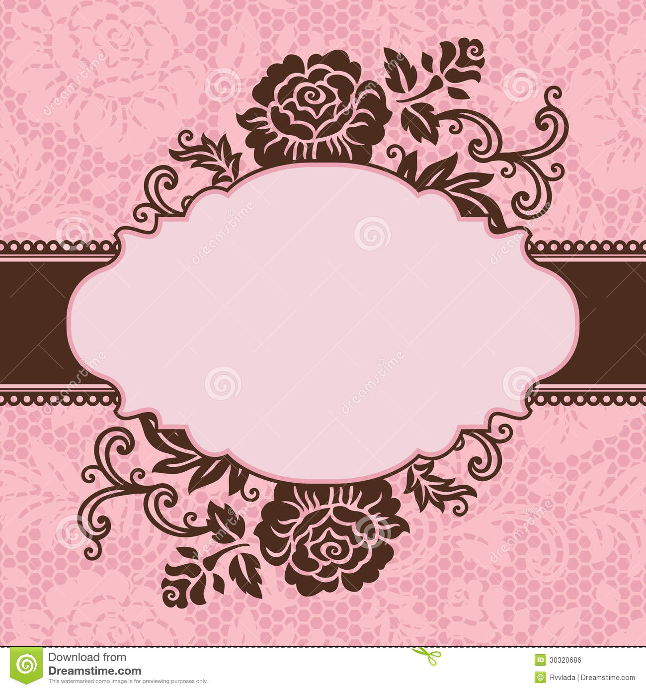 Vector Lace Background with Pink Flowers On the Frame