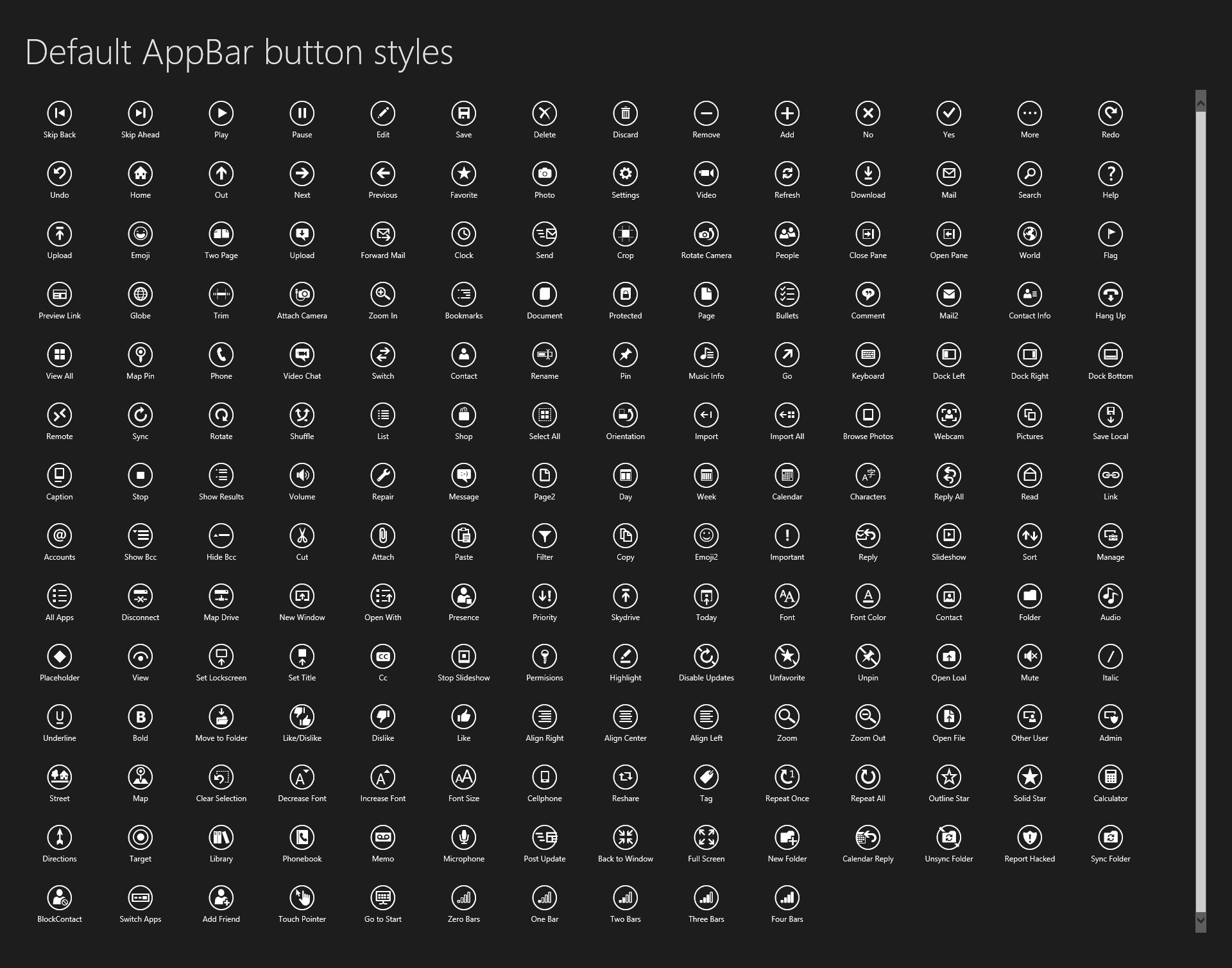 Windows Phone 8 Button Icons