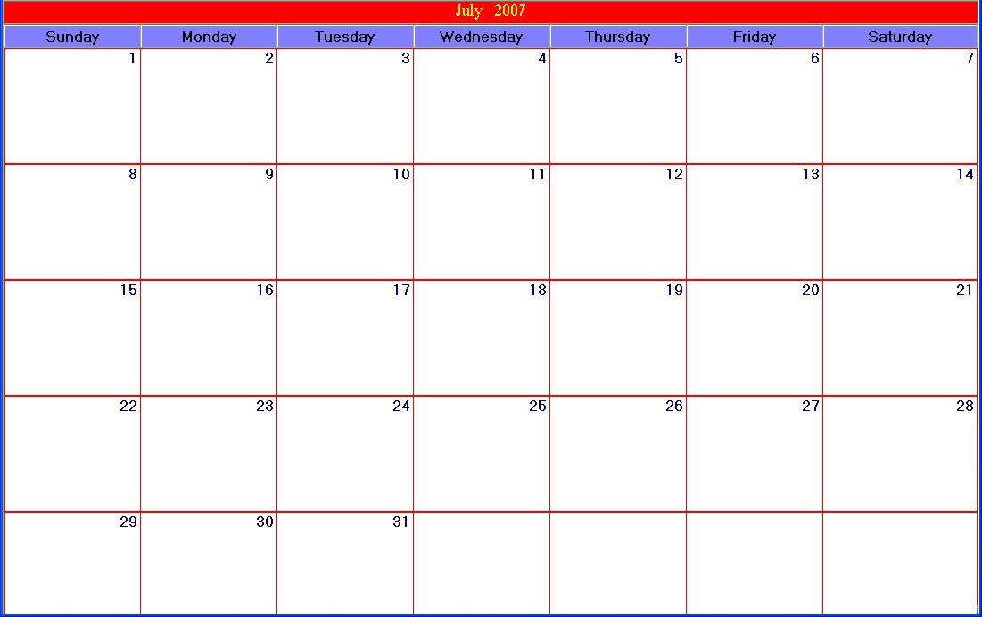 30-Day Blank Calendar Printable