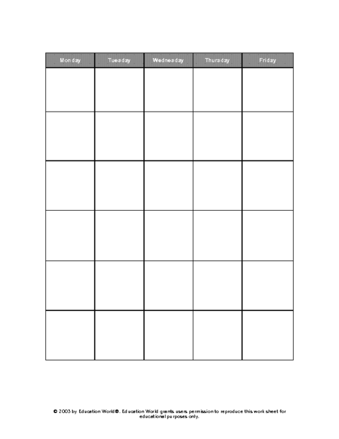 5 Day Blank Calendar Template