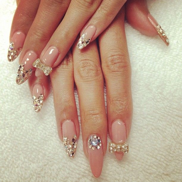 Almond Nail Designs with Rhinestones