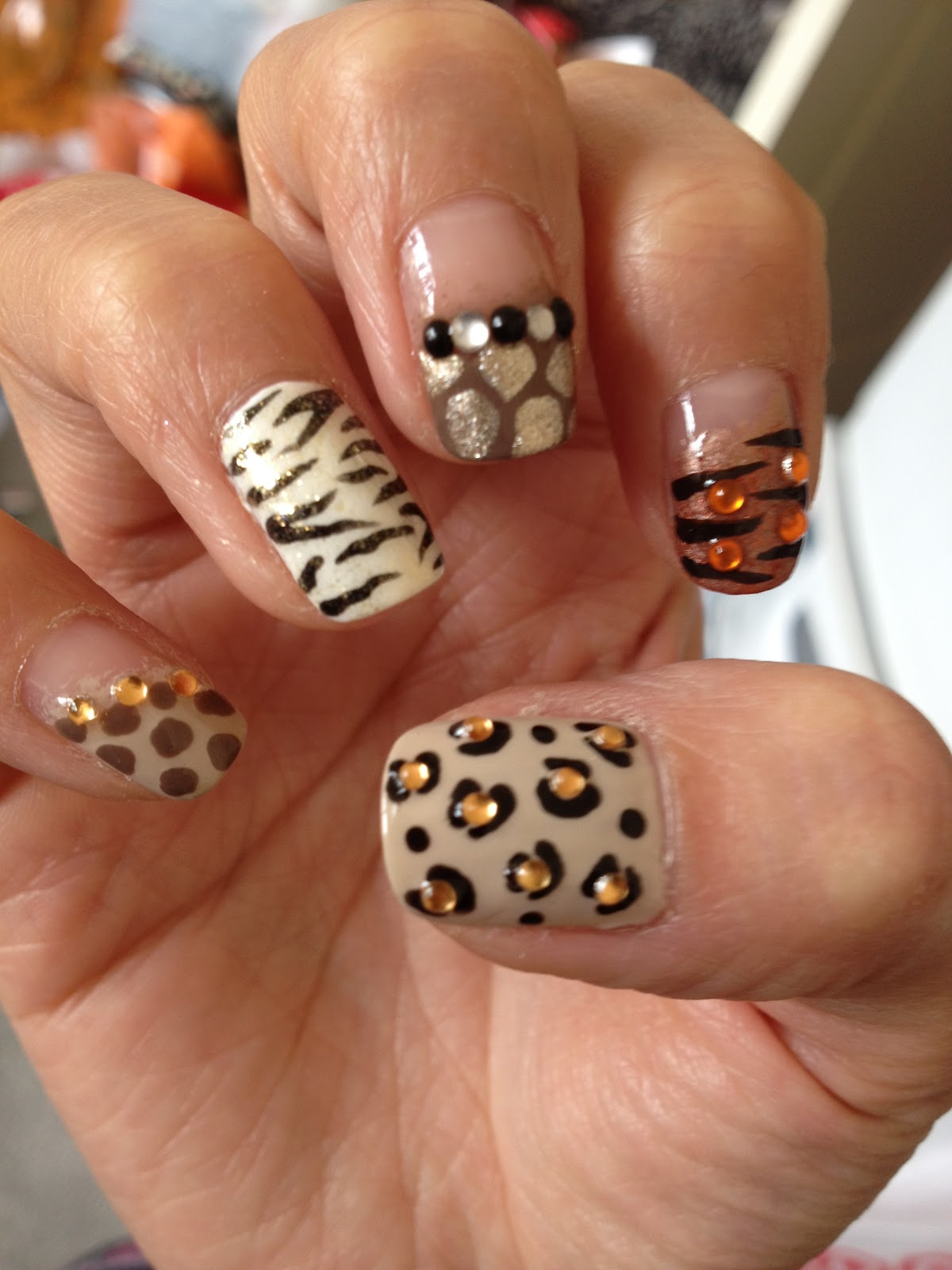 Animal Print Bling Nails Design