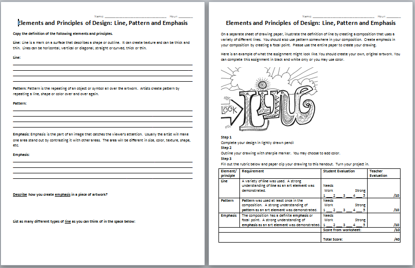 Art Elements and Principles Worksheet