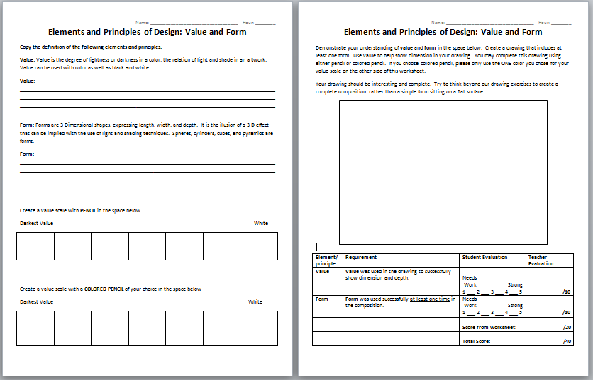 Art Elements and Principles Worksheet