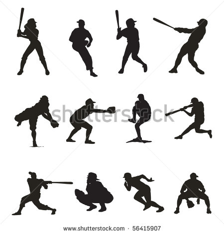 Baseball Player Silhouettes Vector