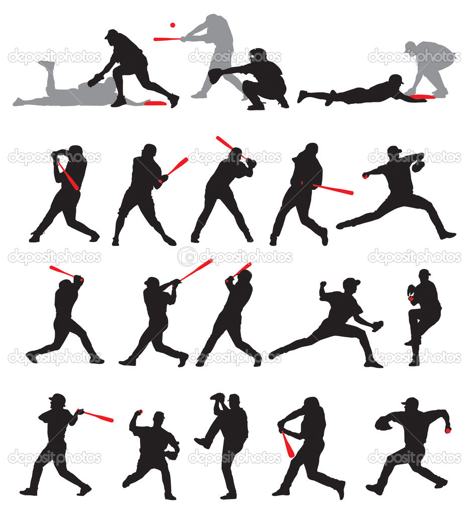 Baseball Player Silhouettes Vector