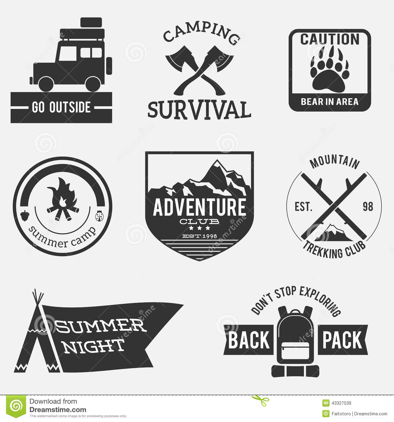 Black and White Camping Badge