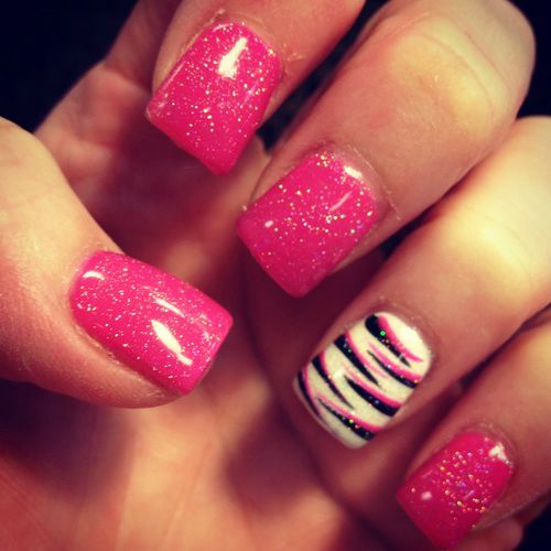 Pink and Black Zebra Nail Design