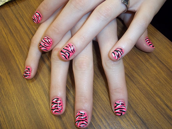 Pink and Black Zebra Nails