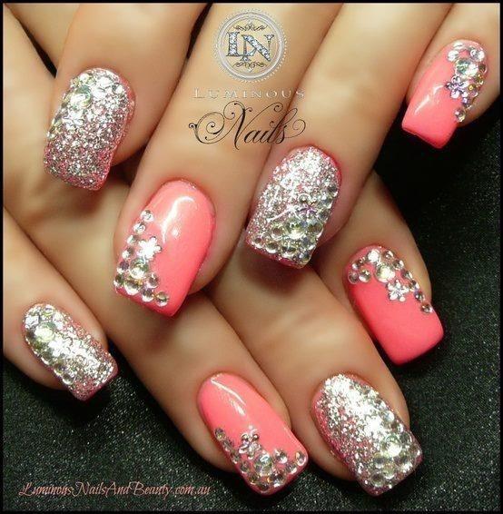 Pink Nail Designs with Rhinestones