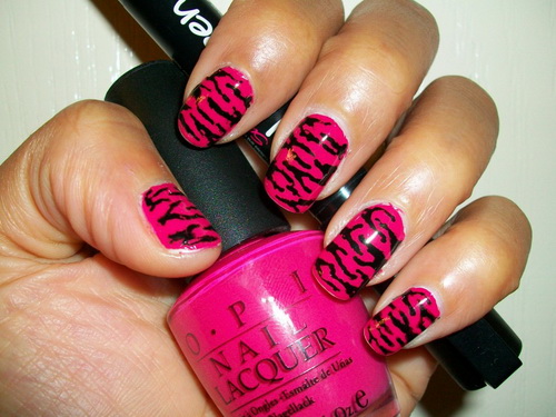 Pink Zebra Acrylic Nail Designs