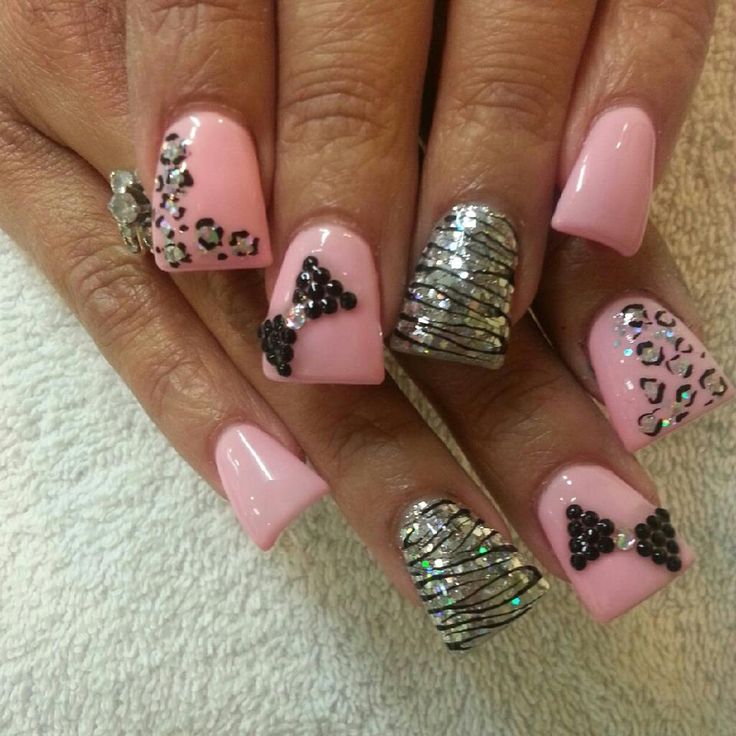 Pink Zebra and Cheetah Nails