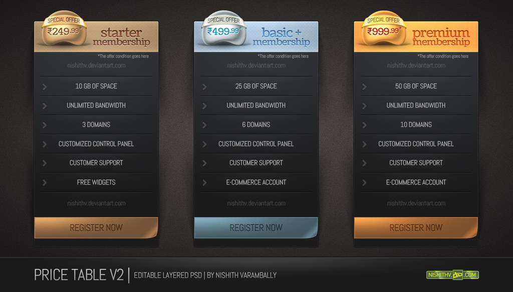 Pricing Table PSD Template Pricing Table PSD Template