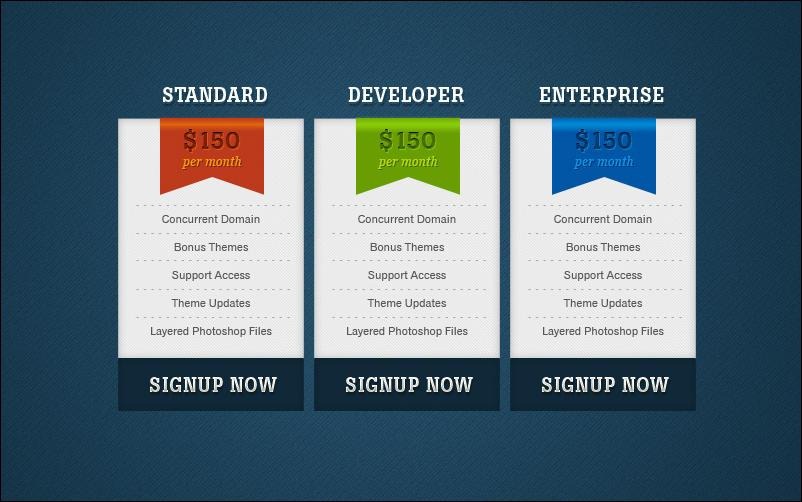 8 Pricing Table PSD Images