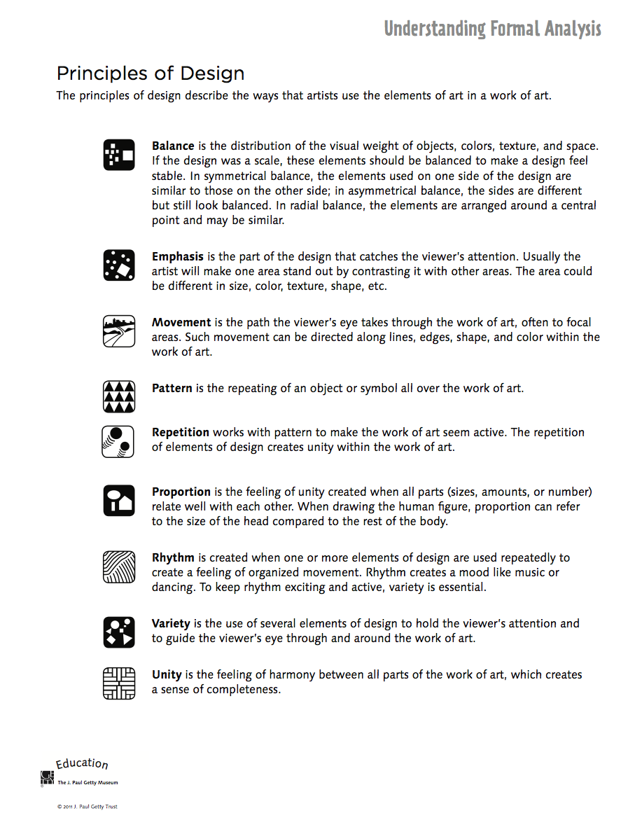 Principles of Design Art Worksheet