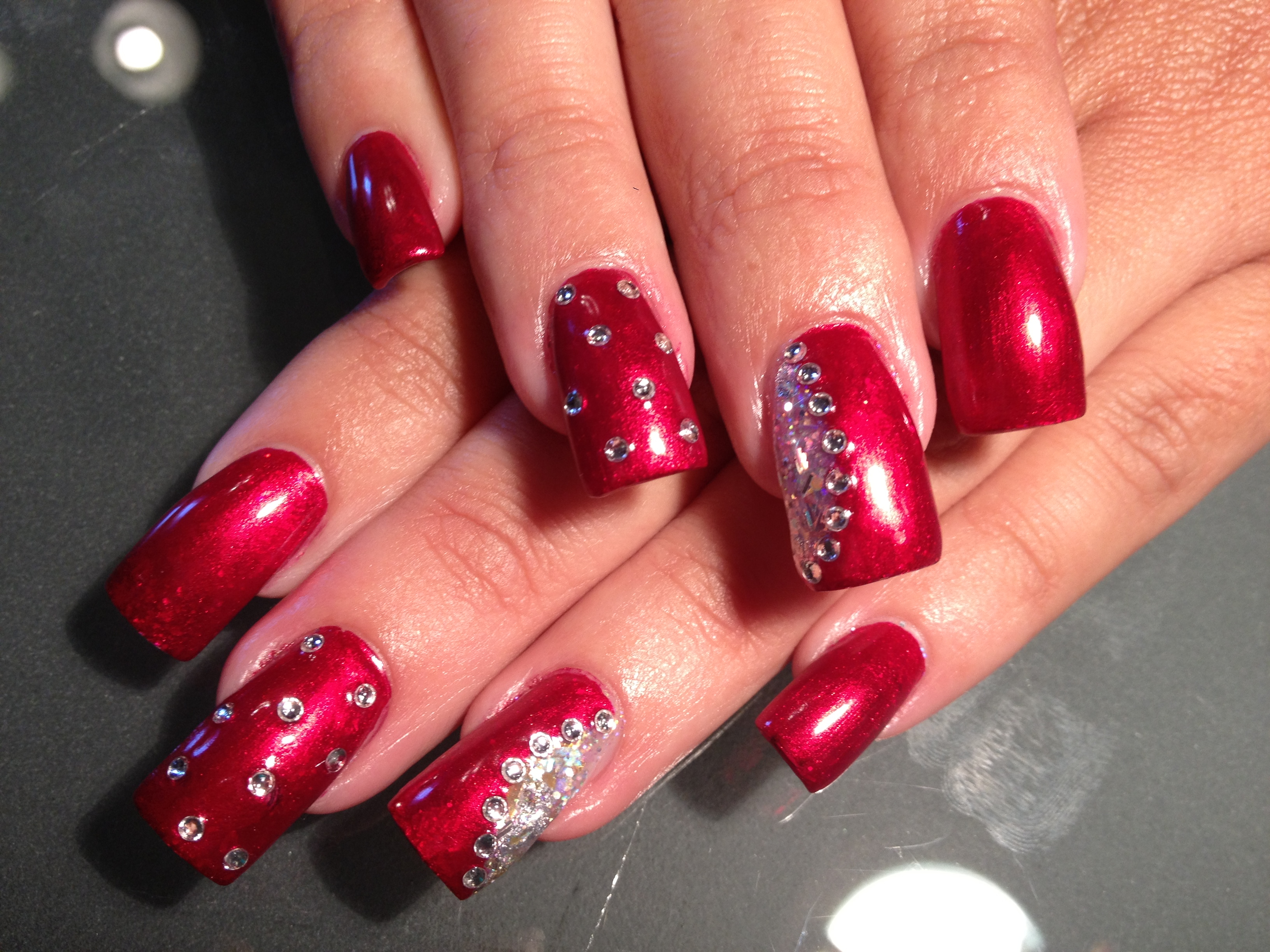 Red Bling Nail Designs