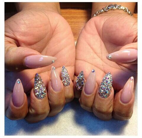 Stiletto Nail Designs with Rhinestones