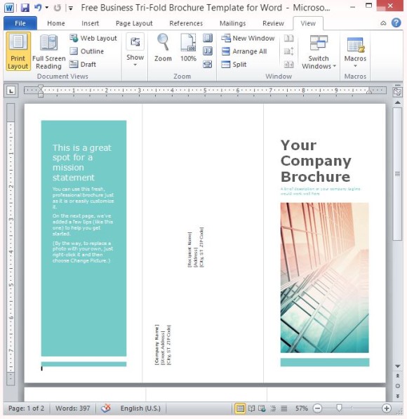 Tri-Fold Brochure Template Word