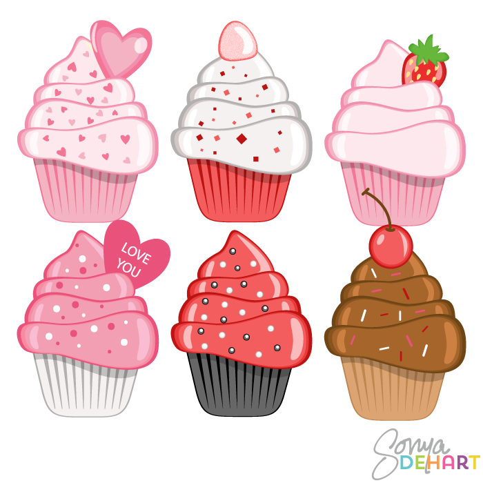 Valentine's Day Cupcake Clip Art