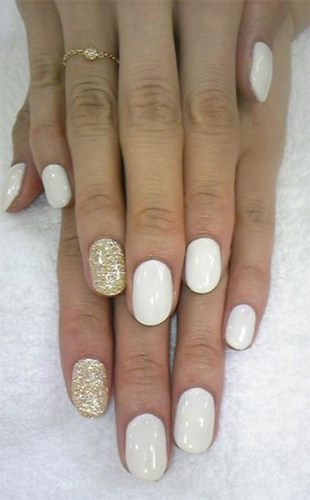 White Nails with Gold