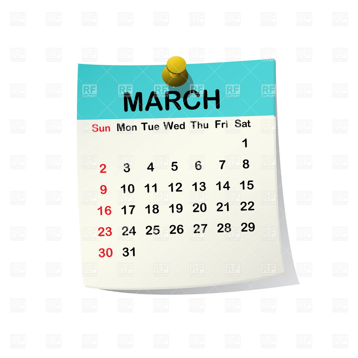 2014 March Calendar Clip Art